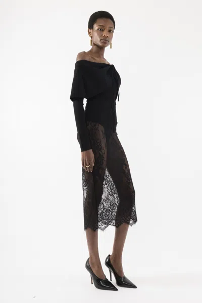 Arakii Lace Midi Skirt In Black