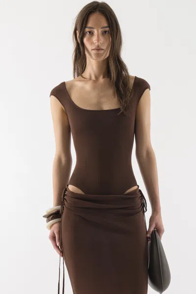 Arakii Draped Cut Out Dress In Brown