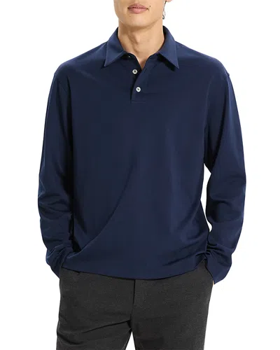 Theory Relaxed Long-sleeve Polo Shirt In Cotton Jersey In Blue