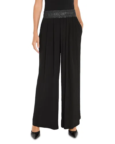 Nic + Zoe Nic+zoe Faux Leather Waistband Wide Leg Pants In Black