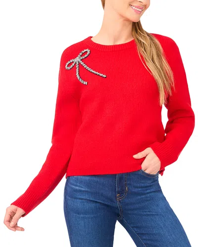Cece Oversized Bow Applique Sweater In Red