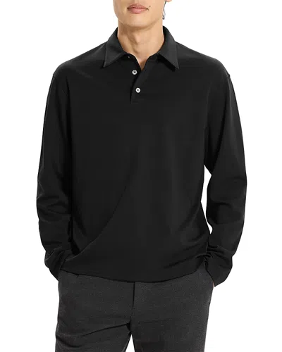 Theory Relaxed Long Sleeve City Interlock Polo Shirt In Black