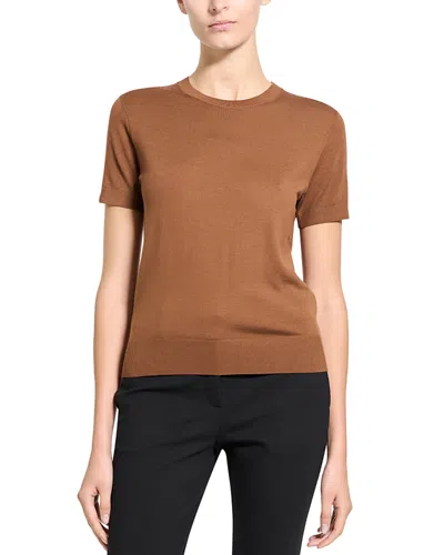 Theory Lightweight Wool Short Sleeve Top In Brown