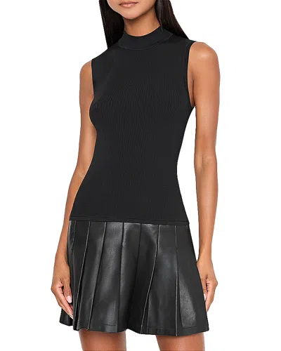 Milly Sleeveless Vegan Leather-hem Mini Dress In Black