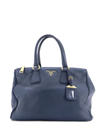 Pre-owned Prada Double Zip Convertible Vitello Daino Large Tote Bag In Blue