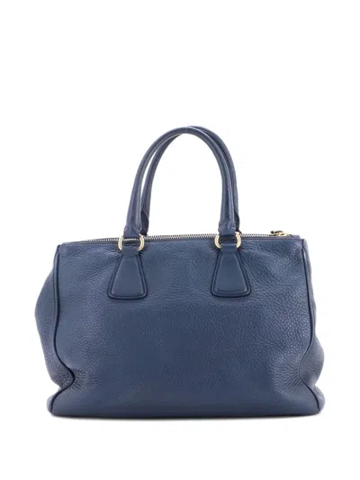 Pre-owned Prada Double Zip Convertible Vitello Daino Large Tote Bag In Blue