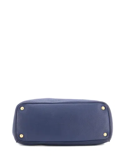 Pre-owned Prada Double Zip Convertible Vitello Daino Large Tote Bag In Blue