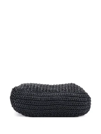 Pre-owned Prada Logo Raffia Small Tote Bag In Black