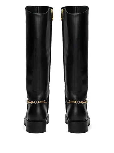 Tommy Hilfiger 40mm Chain-embellished Leather Boots In Black
