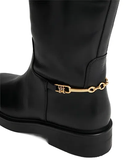 Tommy Hilfiger 40mm Chain-embellished Leather Boots In Black