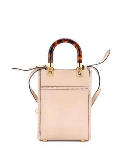 Pre-owned Fendi Sunshine Shopper Tote Leather Mini Crossbody Bag In Neutral
