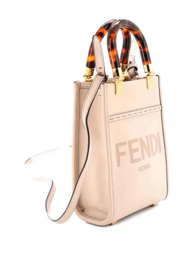 Pre-owned Fendi Sunshine Shopper Tote Leather Mini Crossbody Bag In Neutral