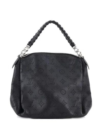 Pre-owned Louis Vuitton Babylone Handbag Mahina Leather Bb Hobo Bag In Black
