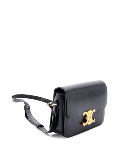 Pre-owned Celine Triomphe Shoulder Bag Smooth Calfskin Teen Crossbody Bag In Black