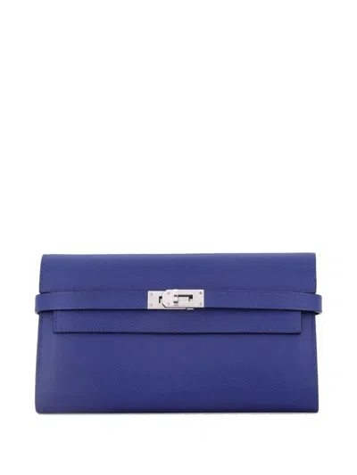 Pre-owned Hermes Kelly Wallet Epsom Long Small Wallets In Blue
