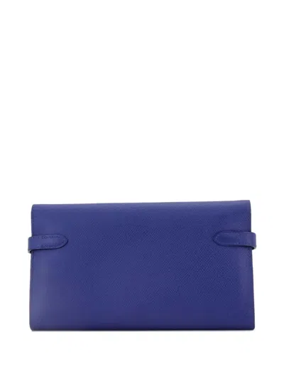 Pre-owned Hermes Kelly Wallet Epsom Long Small Wallets In Blue