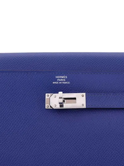Pre-owned Hermes Kelly Wallet Epsom Long Small Wallets In Blue