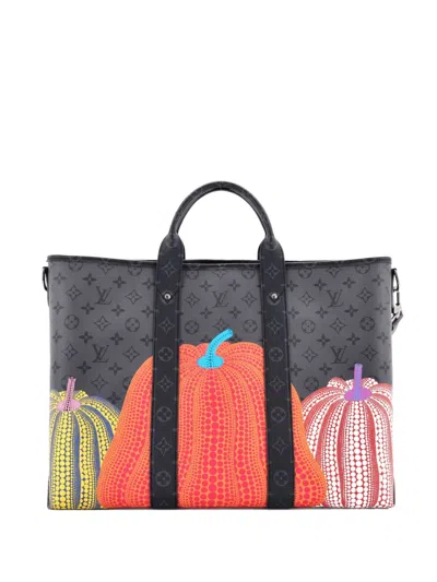 Pre-owned Louis Vuitton Weekend Tote Yayoi Kusama Pumpkins Reverse Monogram Eclipse Canvas Gm Shoulder Bag In Gray