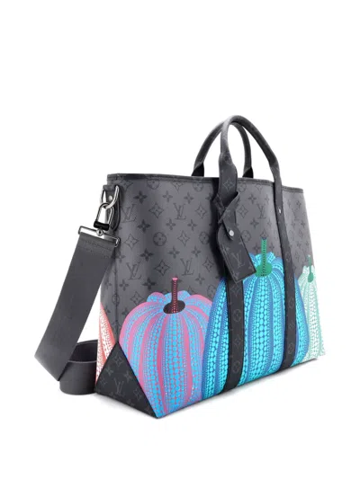 Pre-owned Louis Vuitton Weekend Tote Yayoi Kusama Pumpkins Reverse Monogram Eclipse Canvas Gm Shoulder Bag In Gray