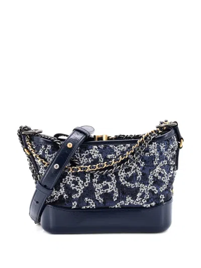 Pre-owned Chanel Gabrielle Logo Motif Sequins Small Hobo Bag In Blue