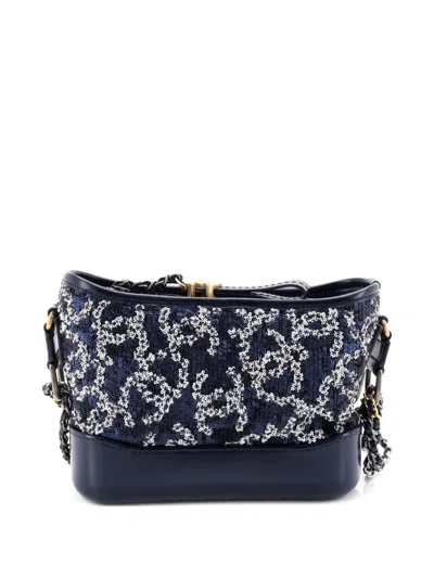 Pre-owned Chanel Gabrielle Logo Motif Sequins Small Hobo Bag In Blue