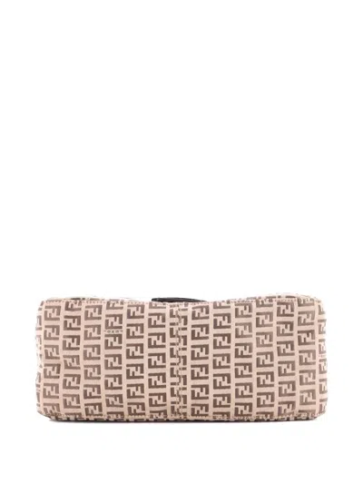 Pre-owned Fendi Mama Forever Bag Zucchino Canvas Shoulder Bag In Neutral