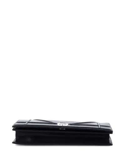 Pre-owned Dior Ama Chain Leather Clutch Bag In Black