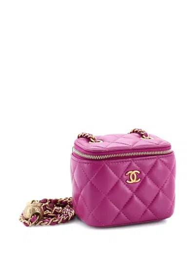 Pre-owned Chanel Pearl Crush Vanity Case With Chain Quilted Lambskin Mini Clutch Bag In Pink