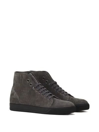 Lanvin Textured High-top Sneakers In Gray