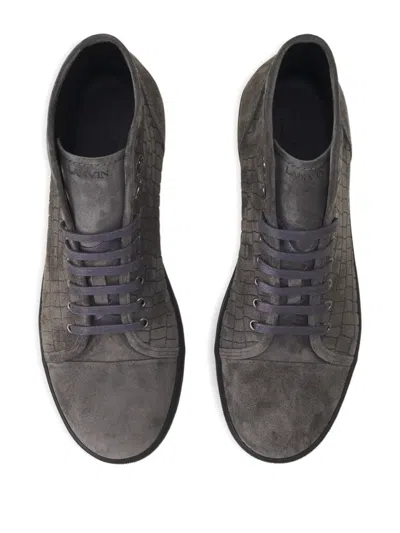 Lanvin Textured High-top Sneakers In Gray