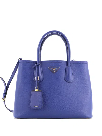 Pre-owned Prada Cuir Double Saffiano Leather Medium Tote Bag In Blue