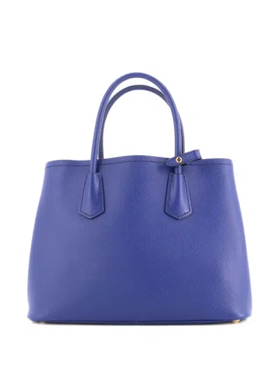 Pre-owned Prada Cuir Double Saffiano Leather Medium Tote Bag In Blue