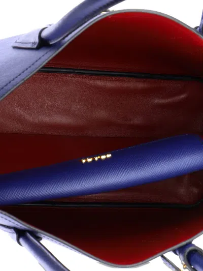Pre-owned Prada Cuir Double Saffiano Leather Medium Tote Bag In Blue