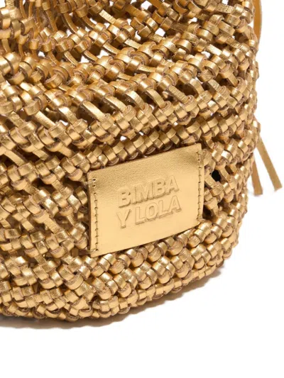 Bimba Y Lola Plaited Leather Bucket Bag In Gold