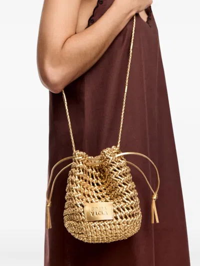 Bimba Y Lola Plaited Leather Bucket Bag In Gold