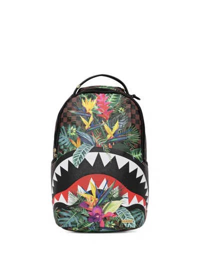 Sprayground Checked-pattern Floral-print Backpack In Brown