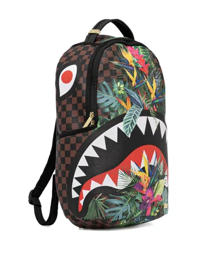 Sprayground Checked-pattern Floral-print Backpack In Brown