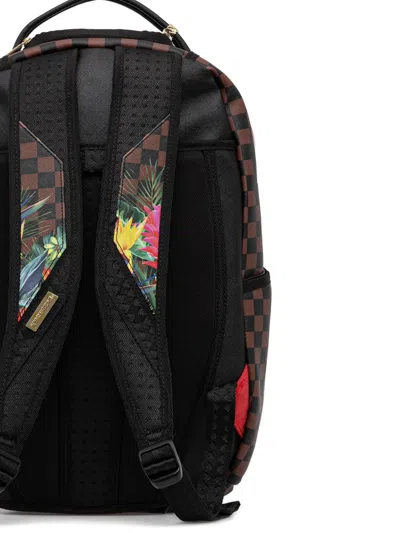 Sprayground Checked-pattern Floral-print Backpack In Brown