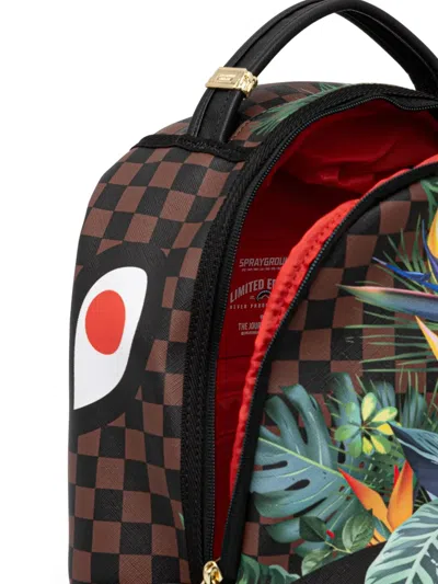 Sprayground Checked-pattern Floral-print Backpack In Brown