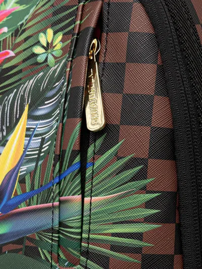 Sprayground Checked-pattern Floral-print Backpack In Brown