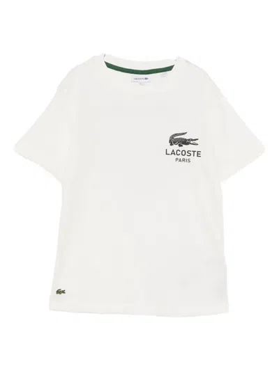 Lacoste Kids' Logo Organic Cotton Graphic T-shirt In White