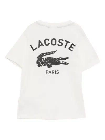 Lacoste Kids' Logo Organic Cotton Graphic T-shirt In White