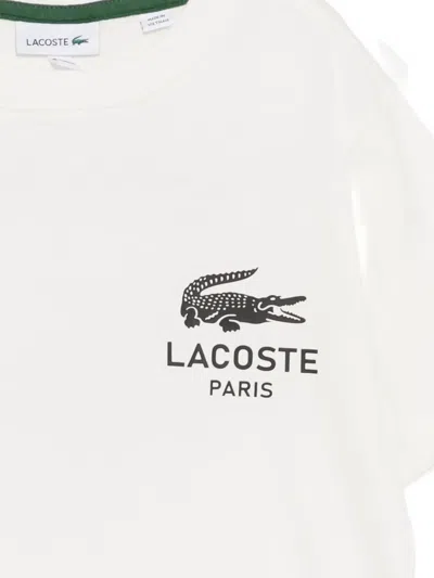 Lacoste Kids' Logo Organic Cotton Graphic T-shirt In White