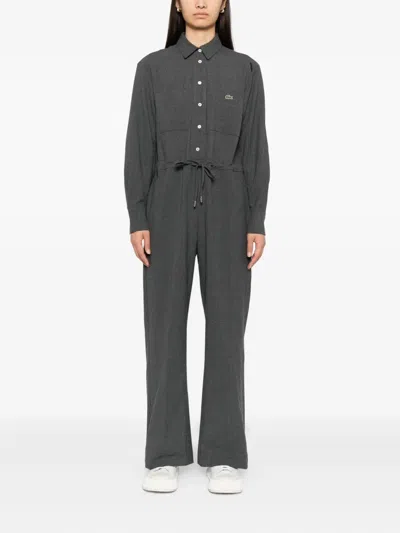 Lacoste Logo-embroidered Jumpsuit In Gray