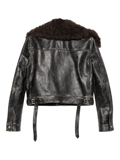 Ann Demeulemeester Long-sleeved Leather Jacket In Black