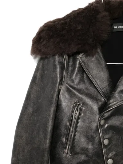 Ann Demeulemeester Long-sleeved Leather Jacket In Black