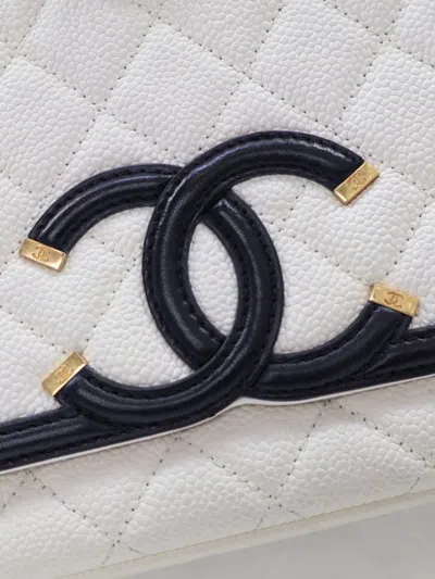 Pre-owned Chanel 2017-2018 Medium Bicolor Caviar Cc Filigree Flap Crossbody Bag In Black