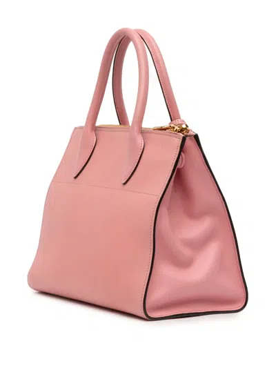 Pre-owned Prada 2013-2025 City Calf Trimmed Saffiano Greche Paradigme Bag Satchel In Pink