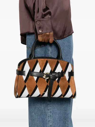 Coccinelle Diamond-pattern Buckled Tote Bag In Brown