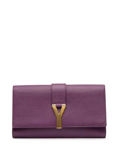 Pre-owned Saint Laurent 2000-2012 Textured Leather Chyc Ligne Clutch Bag In Purple